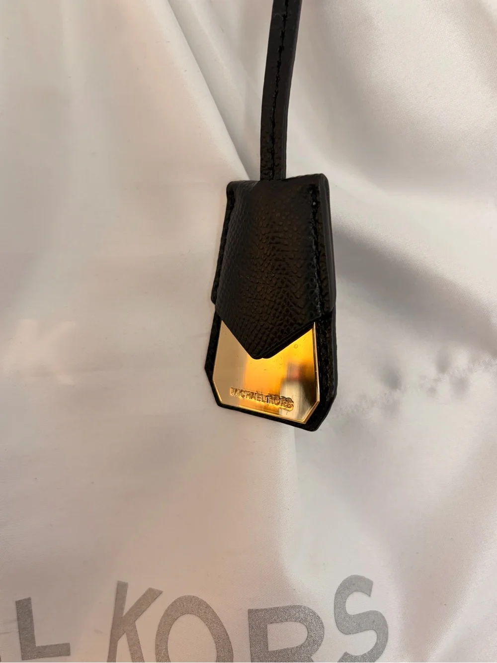 Michael Kors Black Leather Tote with Gold MK Accent